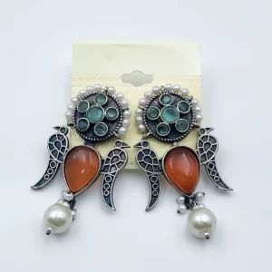 Arira stylish and classy with oxidise finish earrings mustard stone - 1