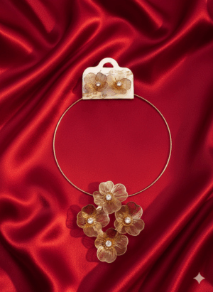 Arira Elegant and Classy golden flower neck piece 4 flower