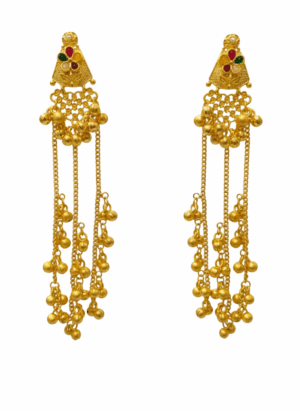 Arira Golden Long Kashmiri Earrings With Ghungroo Latkan