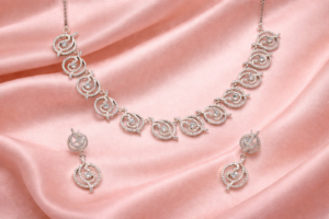 Arira Silver Finish Amazing Style White Stone American Diamond Set with Earrings