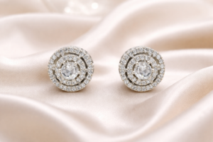 Arira Silver Finish Round Shape Small Size Daily Wear American Diamond Earrings