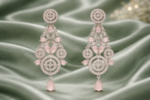 Arira Silver Finish with Pink Stones Beautiful and Stylish American Diamond Earrings