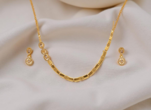 Arira Golden Finish White Stone Anti Tarnish American Diamond Elegant Necklace with Earrings