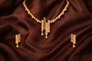 Arira Gold Finish Elegant and Beautiful Anti Tarnish American Diamond Necklace with Earrings