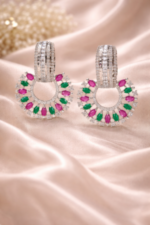 Arira Silver Finish with Multicolour Stones American Diamond Two Way Use Earrings