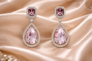 Arira Silver Finish with Pink Stones Beautiful and Elegant American Diamond Earrings