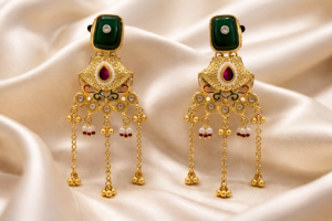 Arira Golden with Green Stone Beautiful Earrings with Ghungroo