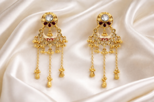 Arira Golden with White Stone Elegant and Beautiful Earrings with Ghungroo Latkan